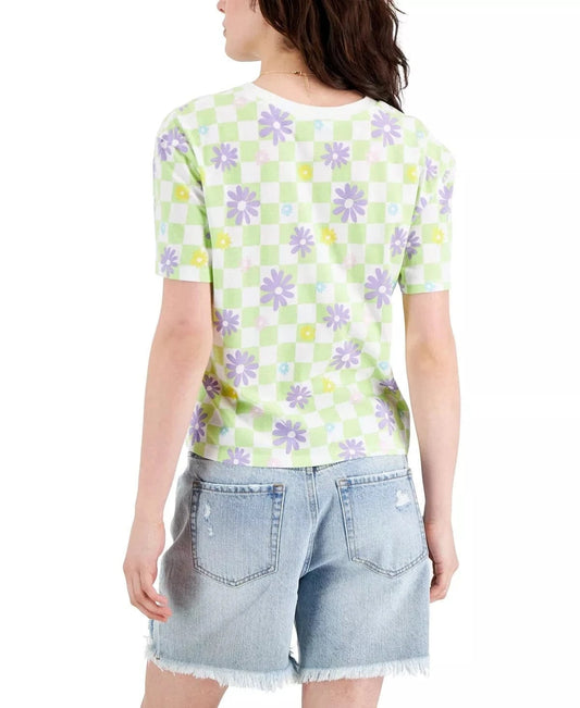 REBELLIOUS ONE Womens Tops REBELLIOUS ONE - Flower Checker Print T-Shirt