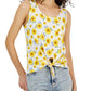 REBELLIOUS ONE Womens Tops M / Multi-Color REBELLIOUS ONE - Juniors' Scoop-Neck Printed Tie-Front Tank Top - White Sunflower