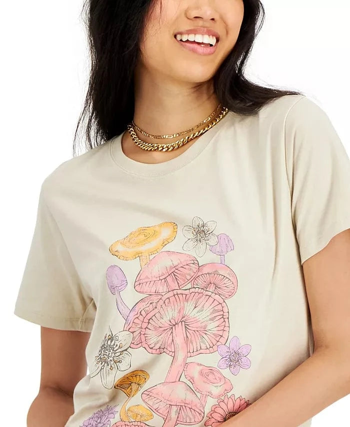 REBELLIOUS ONE Womens Tops M / Beige REBELLIOUS ONE - Mushroom-Graphic T-Shirt