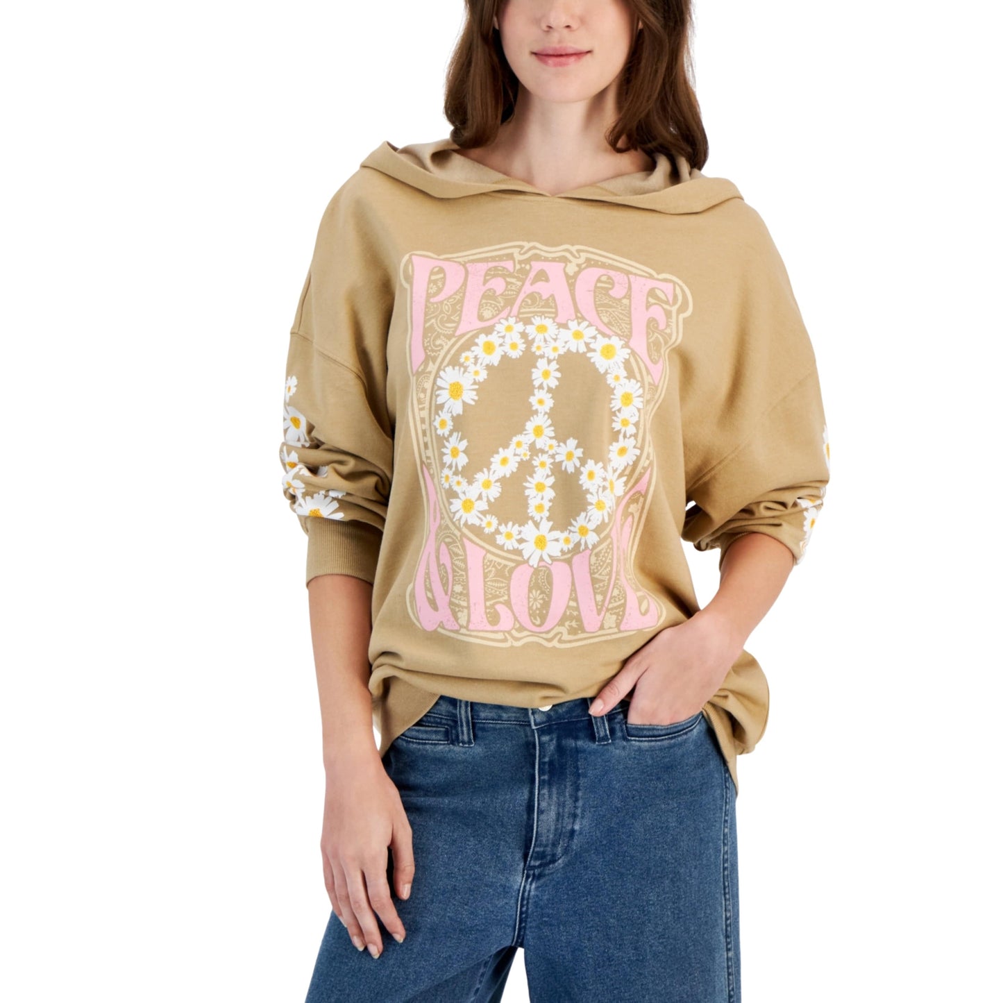 REBELLIOUS ONE Womens Tops REBELLIOUS ONE - Peace & Love Graphic-Print Hoodie