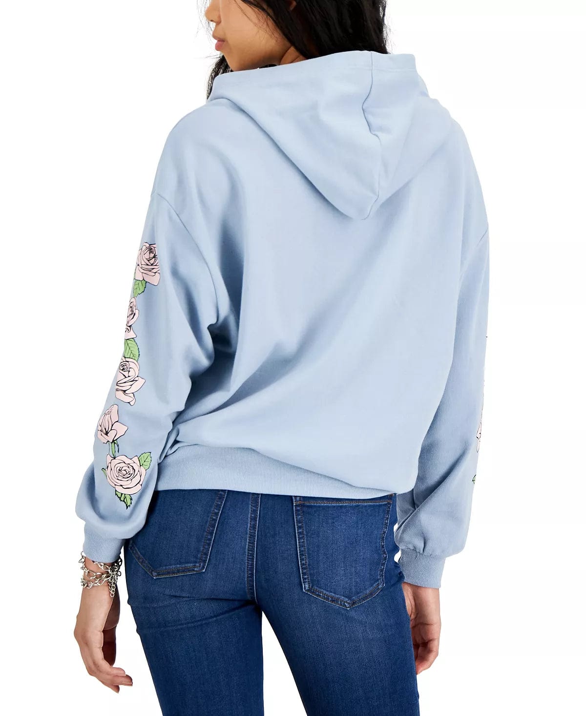 REBELLIOUS ONE Womens Tops L / Blue REBELLIOUS ONE - Rose-Graphic Pocket Hoodie