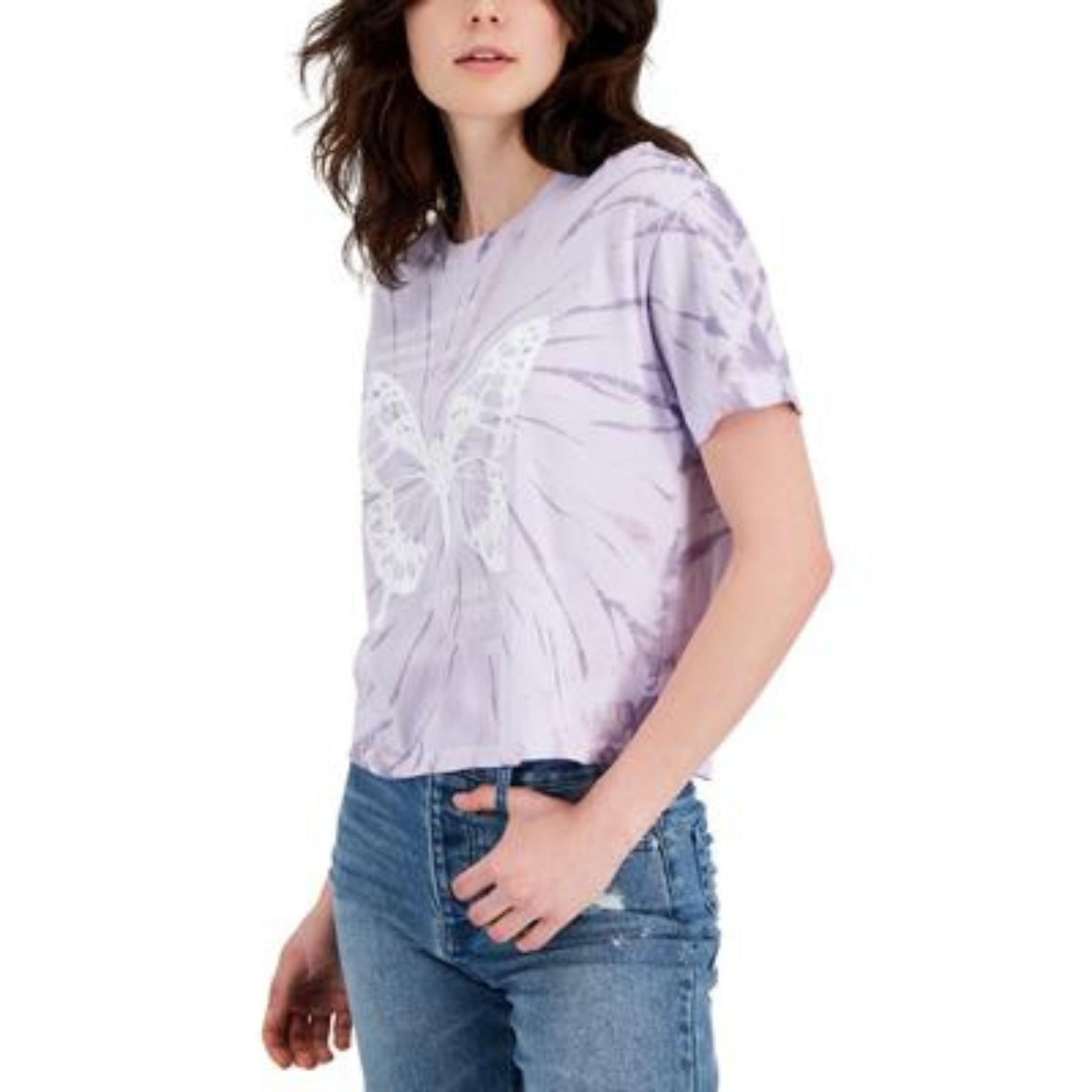 REBELLIOUS ONE Womens Tops L / Purple REBELLIOUS ONE - Tie-Dyed Butterfly T-Shirt