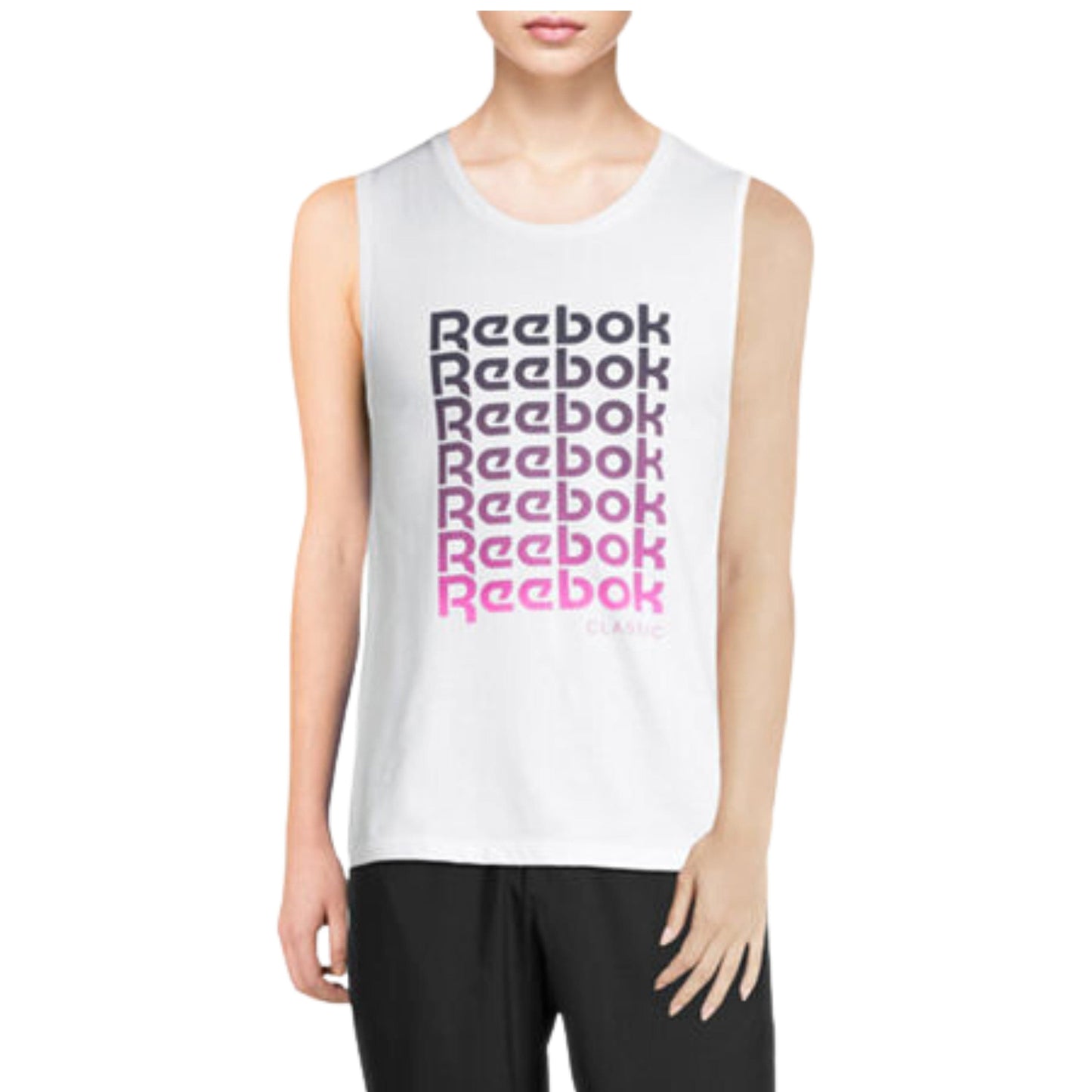 REEBOK Womens Tops S / White REEBOK - Crew Neck Sleeveless Muscle T-Shirt