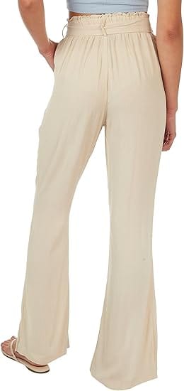 REWASH Womens Bottoms XS / Beige REWASH -  Solid Wide Leg Slit Beach Pocket Pants