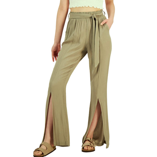 REWASH Womens Bottoms XS / Light Green REWASH -  Split-Hem Belted Pants