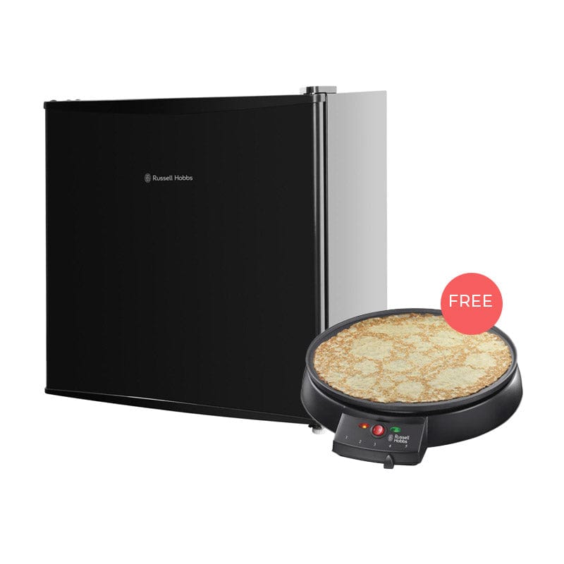 RUSSELL HOBBS Kitchen Appliances Black RUSSELL HOBBS - 43L Table Top F Energy Rating Fridge+ Free Crepe Maker