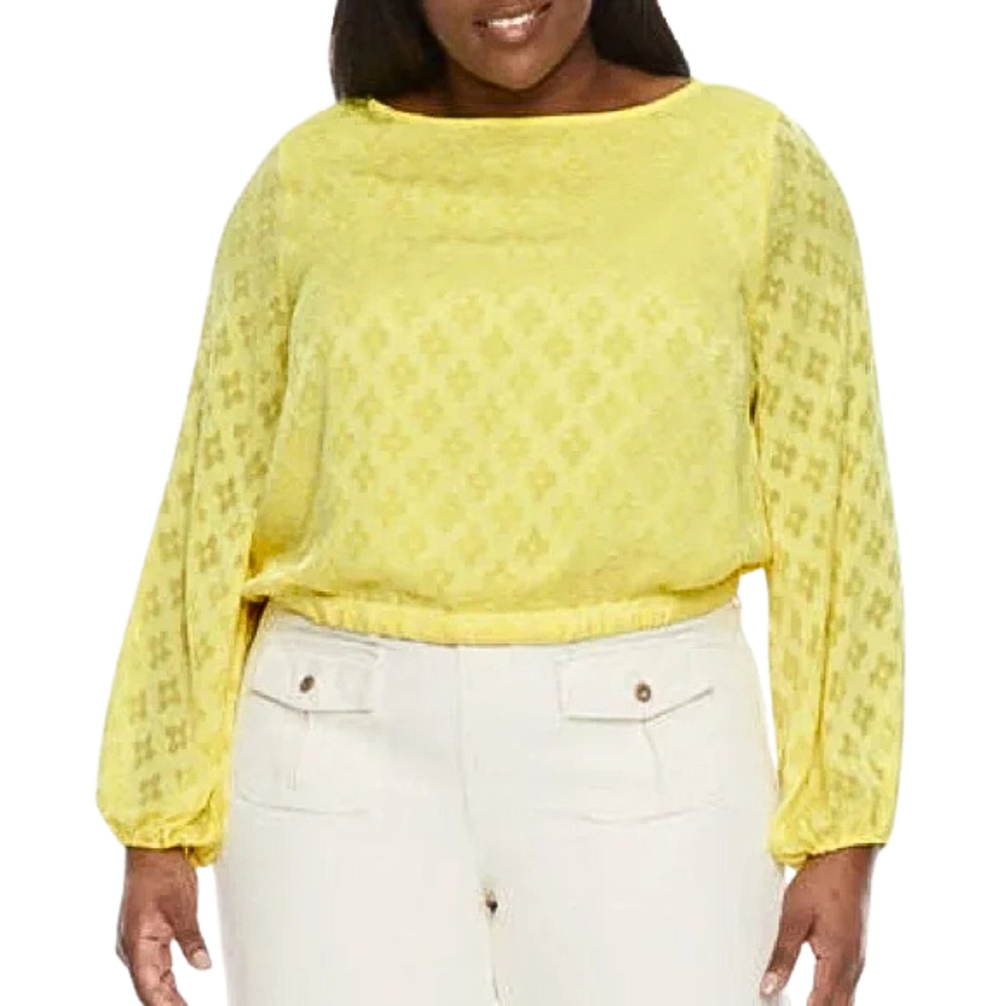 RYEGRASS Womens Tops L / Yellow RYEGRASS - Floral Semi Sheer Sleeves Blouse