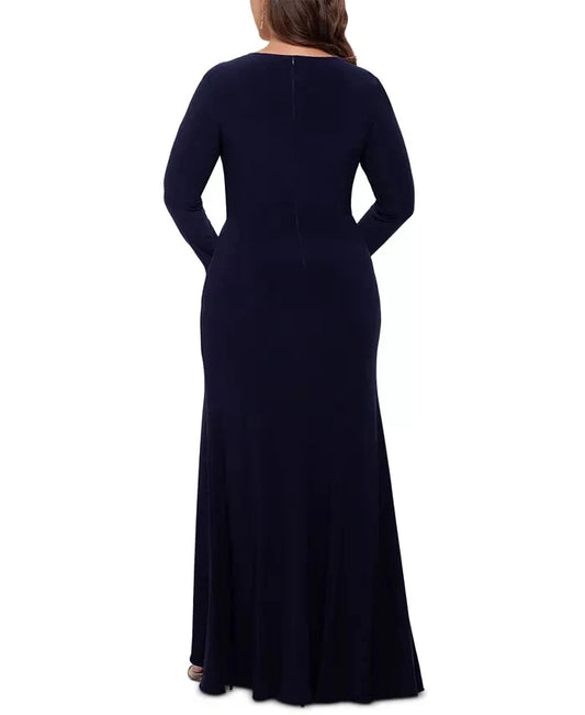BETSY & ADAM - Plus Size V-Neck Gown