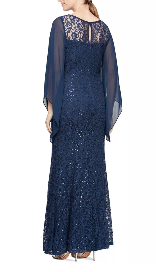 SLNY - Bluefly Lace Embellished Evening Dress