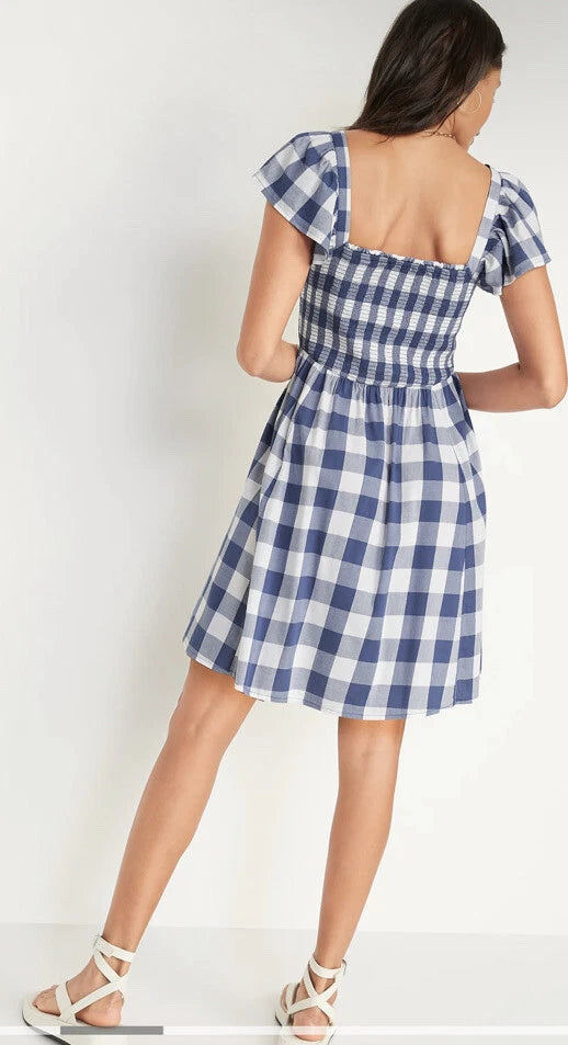 OLD NAVY - Fit & Flare Flutter-Sleeve Gingham Dress