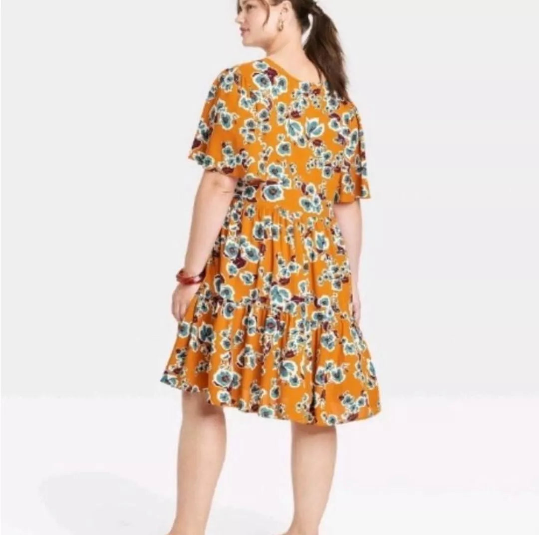 AVA & VIV - Women's Plus Size Flutter Short Sleeve Dress