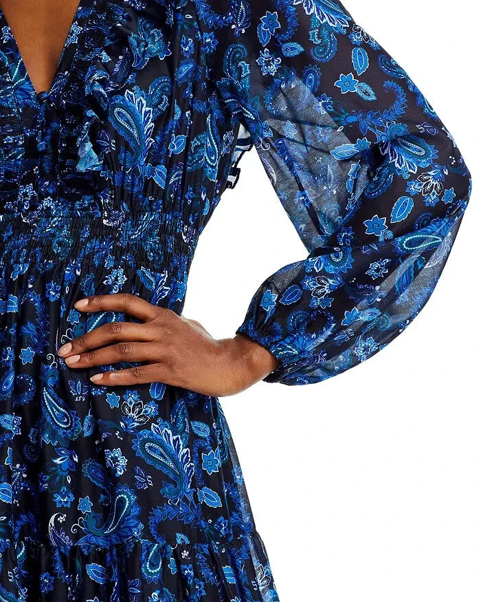 AQUA - Paisley Print Tiered Maxi Dress
