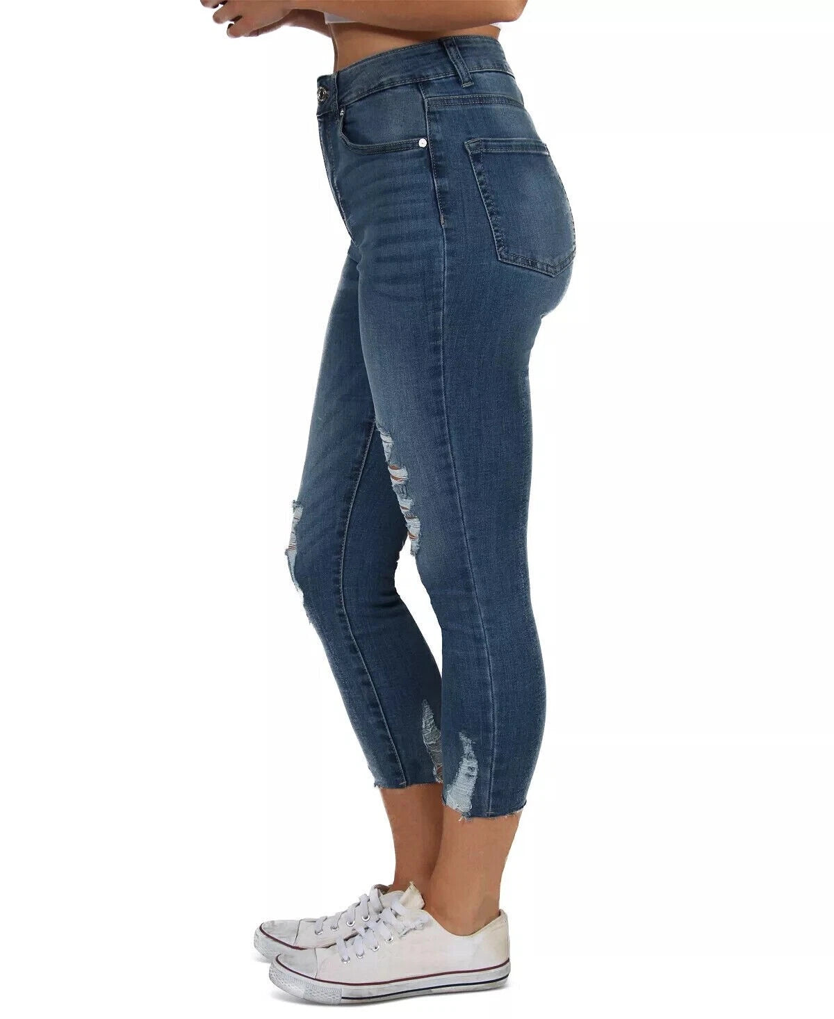 INDIGO REIN - Mid Rise Cropped Distress Jeans
