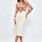 SATEEN Womens Bottoms S / Beige SATEEN - Pencil Skirt with Accessory Detail