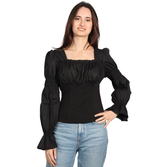 SCANLER DANKNESS Womens Tops S / Black SCANLER DANKNESS - Long Sleeve Shirt Square Neck