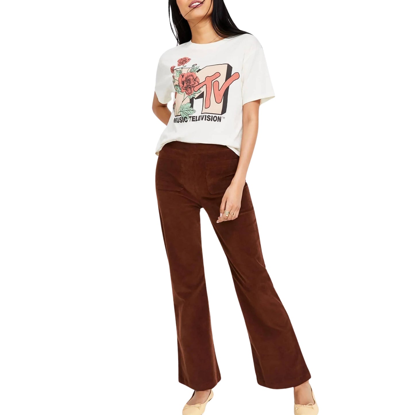 SELF ESTEEM Womens Bottoms M / Brown / 28-29 SELF ESTEEM -  Ribbed Wide Leg Pants