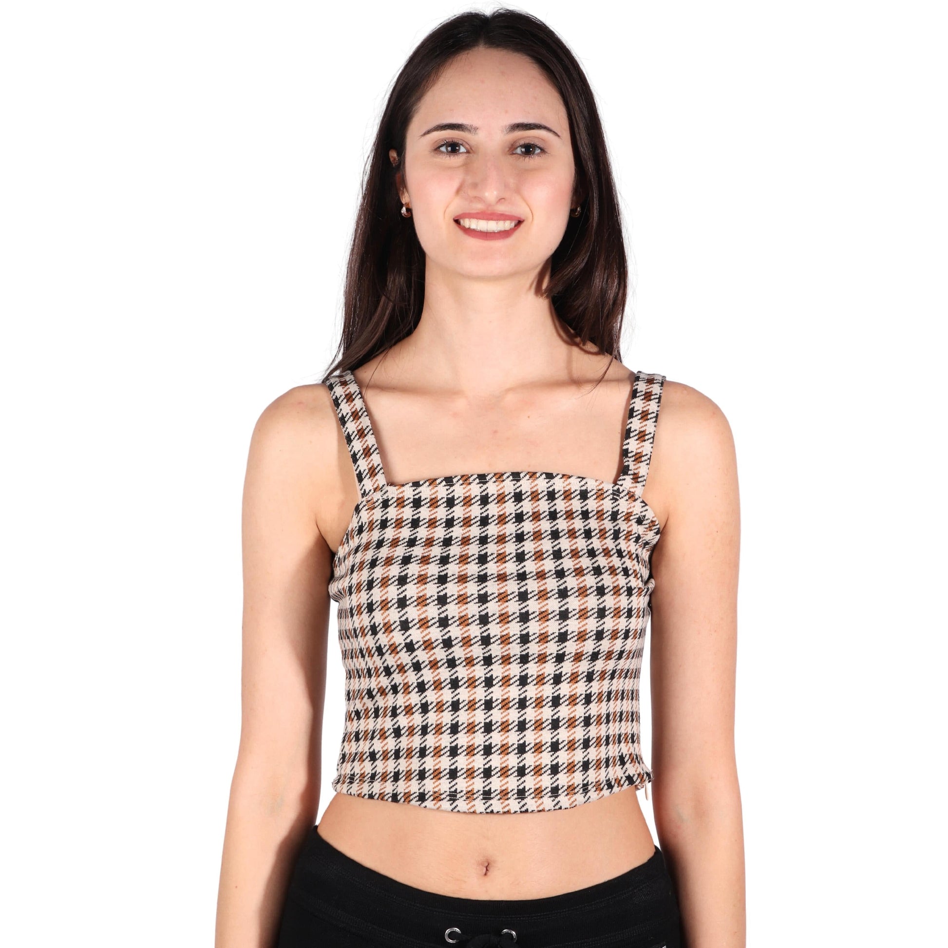 SELF ESTEEM Womens Tops S / Multi-Color SELF ESTEEM - Houndstooth Crop Top