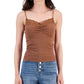 SELFIE Womens Tops M / Brown SELFIE -  Cinched Front Lace Trim Tank top