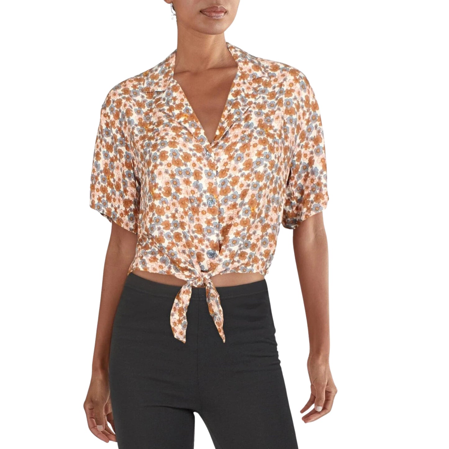 SELFIE Womens Tops SELFIE - Floral Tie-Front Shirt