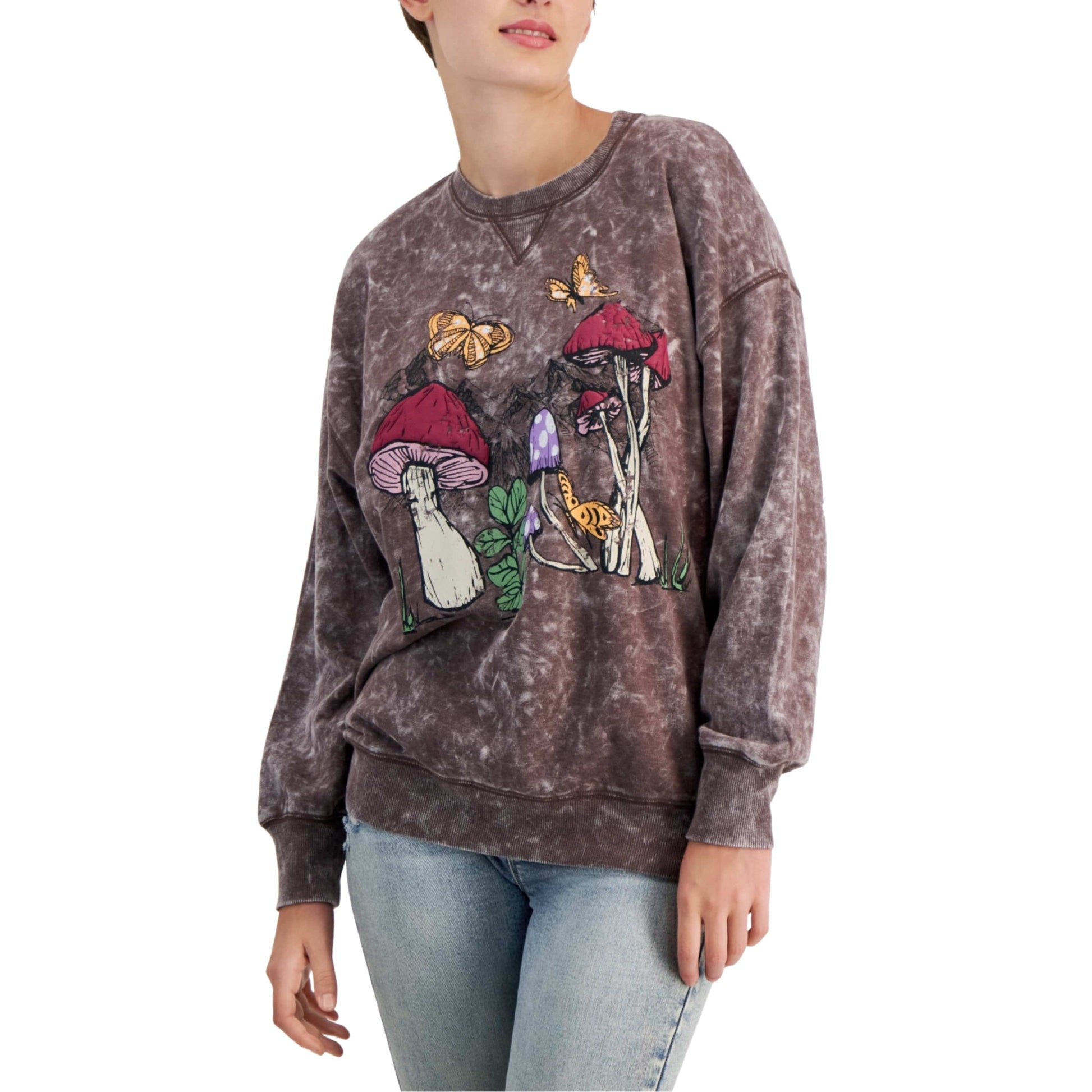 SELFIE Womens Tops XS / Multi-Color SELFIE -  Mushroom-Print Sweatshirt