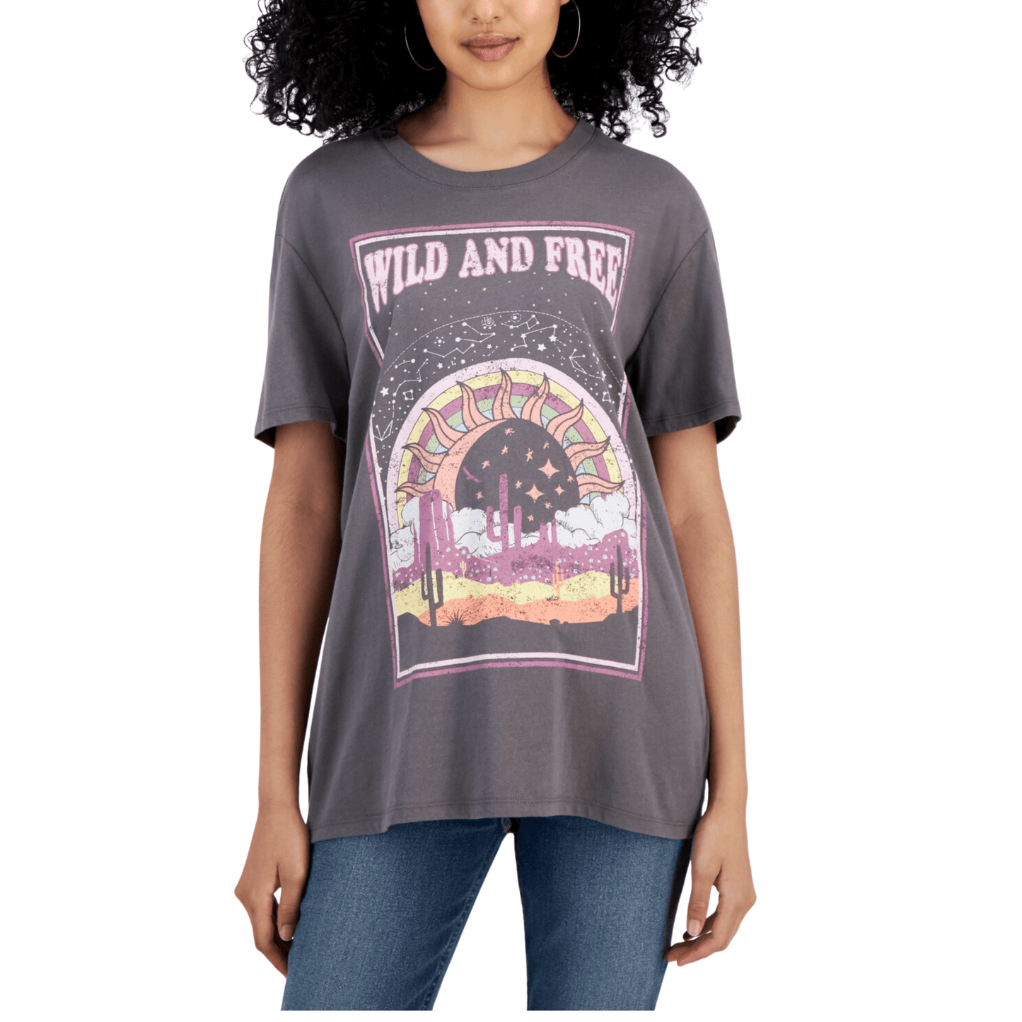 SELFIE Womens Tops M / Grey SELFIE - Wild and Free Boyfriend T-Shirt