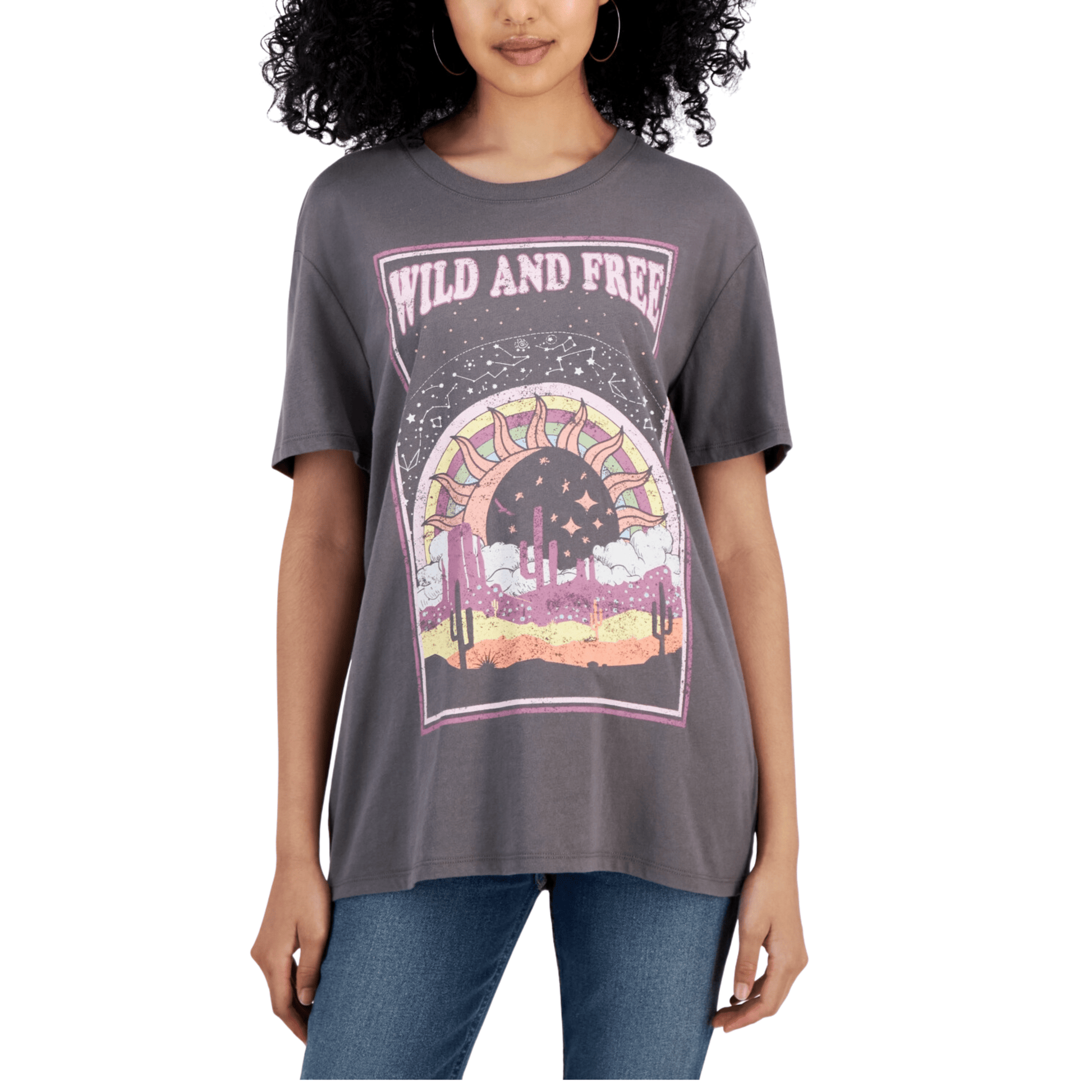 SELFIE Womens Tops M / Grey SELFIE - Wild and Free Boyfriend T-Shirt