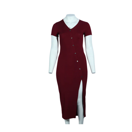 SEXYASASII Womens Dress L / Burgundy SEXYASASII - Button Down Dress