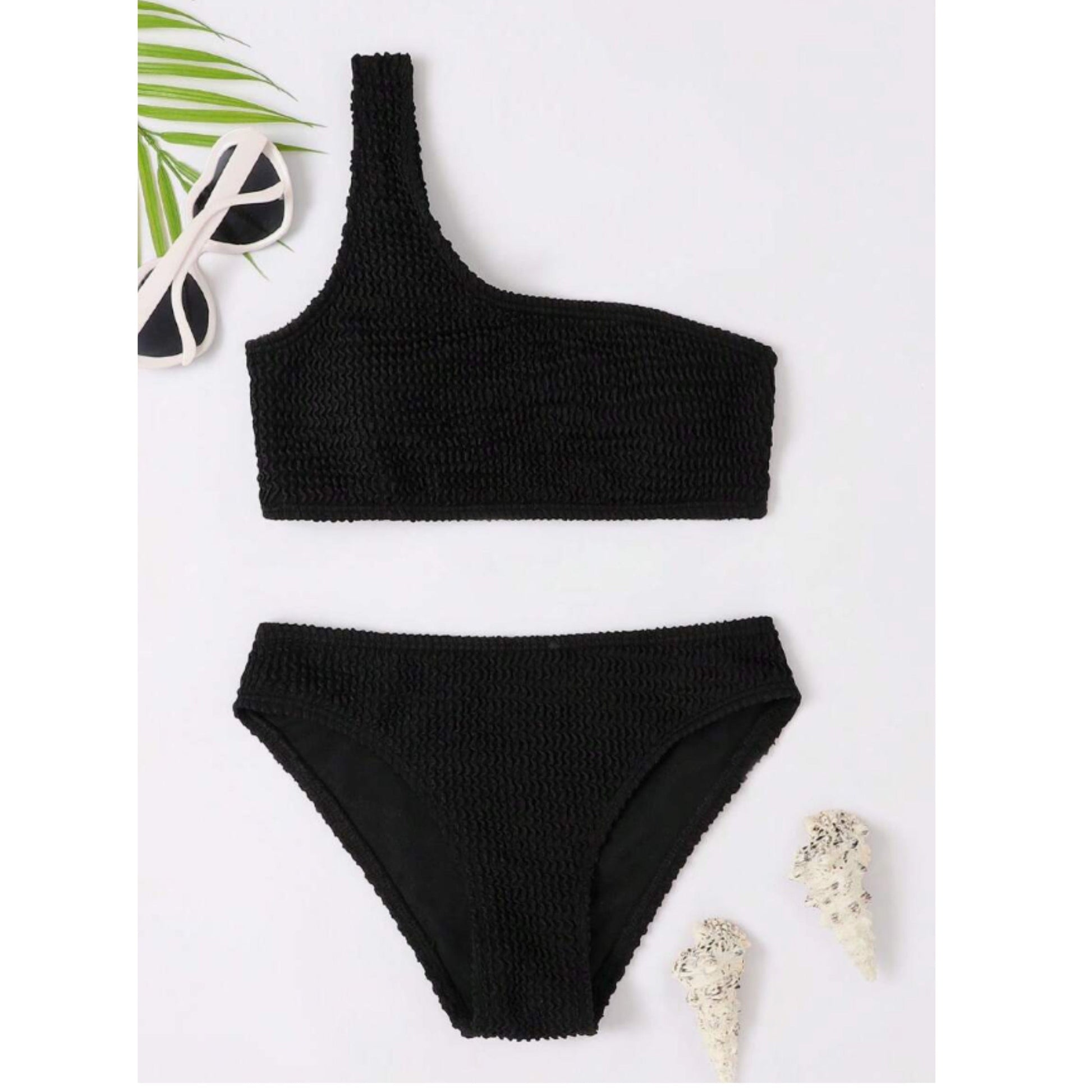 SHEIN Shein Girls Swimwear M / Black SHEIN - One Shoulder Set Two Pieces for Girls