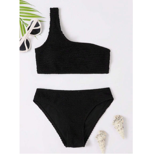SHEIN Shein Girls Swimwear M / Black SHEIN - One Shoulder Set Two Pieces for Girls