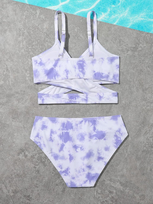 SHEIN Shein Girls Swimwear L / Multi-Color SHEIN - Tie Dye Criss Cross Wrap Bikini