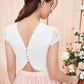 SHEIN Shein Girls Tops L / White SHEIN -  Lace Trim Back Button Blouse