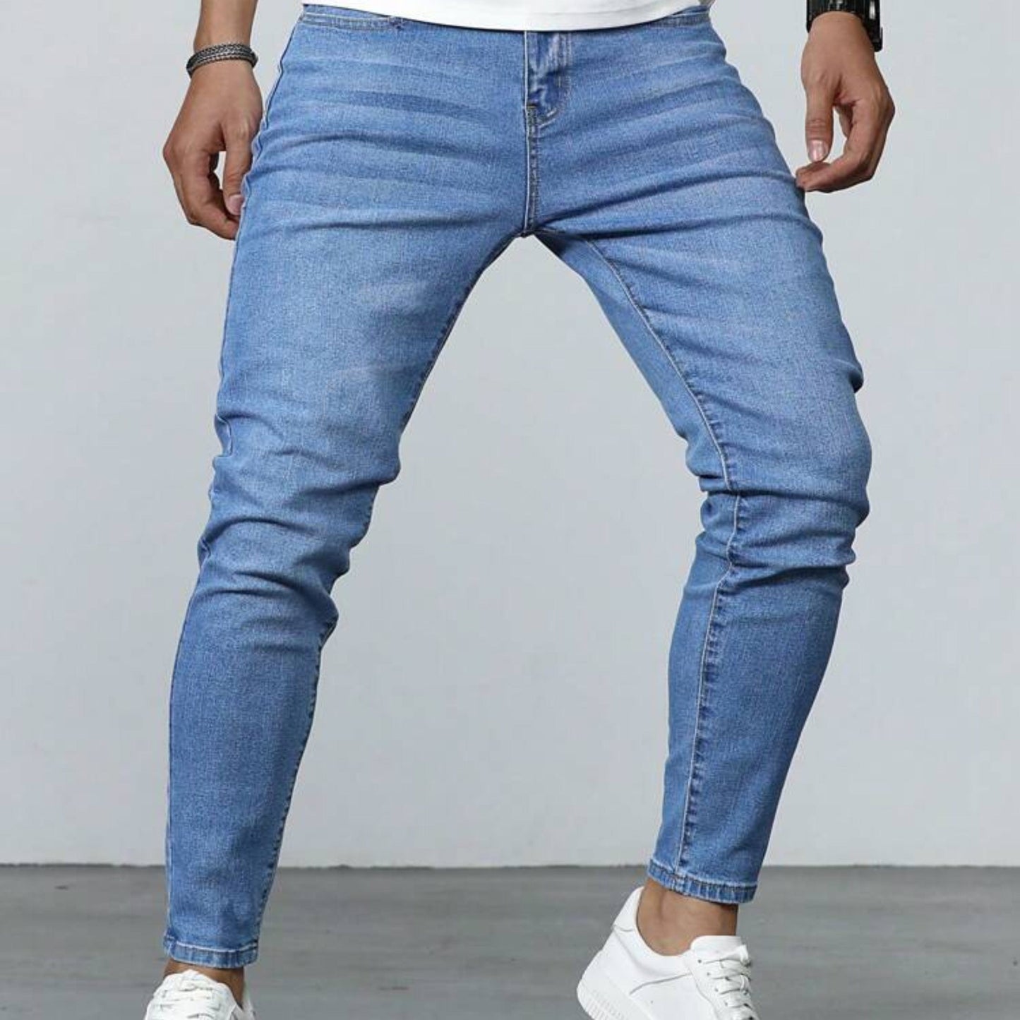 SHEIN Shein Mens Bottoms M / Blue / 31-33 SHEIN -  Men's Solid Color Slim Fit Long Light Jean