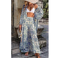 SHEIN Shein Women Sets XL / Multi-Color / 44 SHEIN - Allover Print Lantern Sleeve Open Front Coat & Wide Leg Pants Set