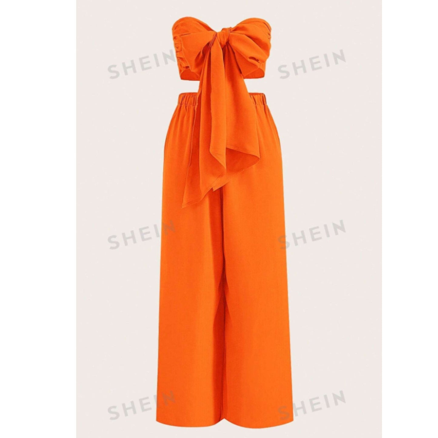 SHEIN Shein Women Sets XXL / Orange / 36 SHEIN - Big Bow Front Tube Top & Wide Leg Pants Set