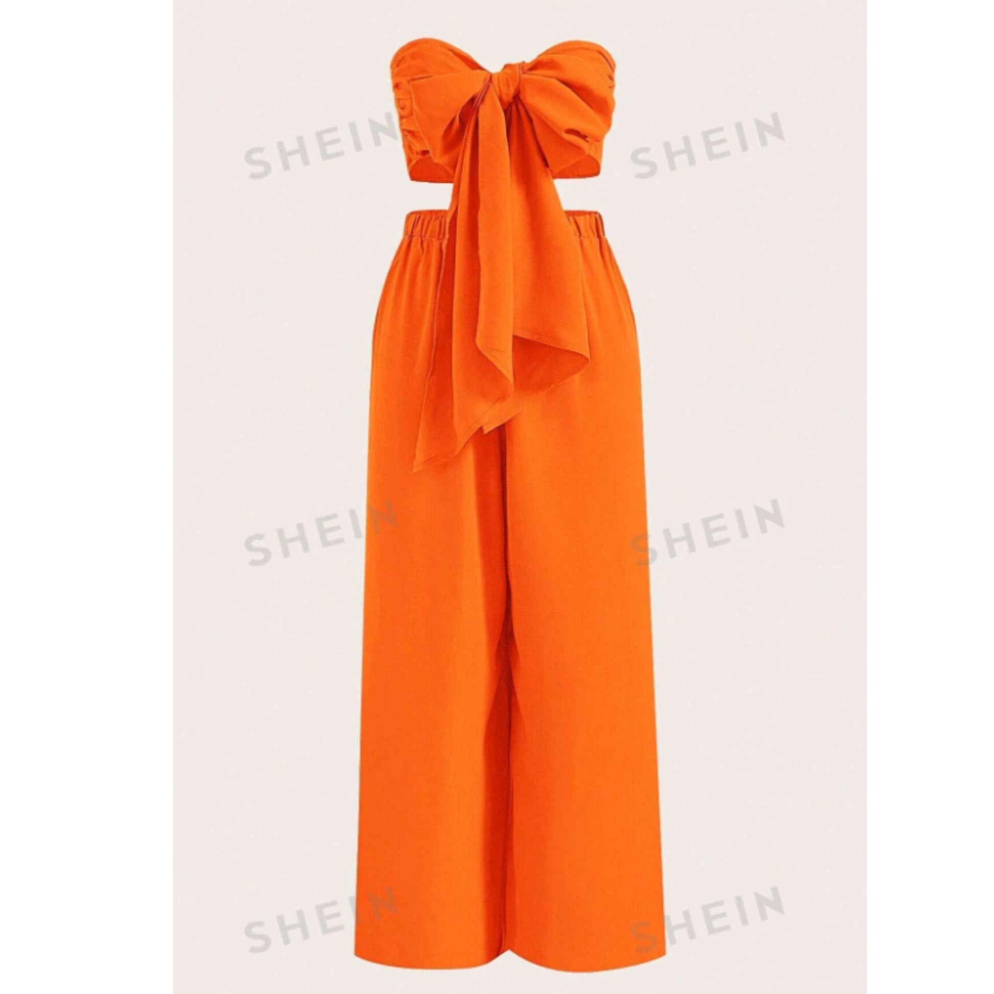 SHEIN Shein Women Sets XXL / Orange / 36 SHEIN - Big Bow Front Tube Top & Wide Leg Pants Set