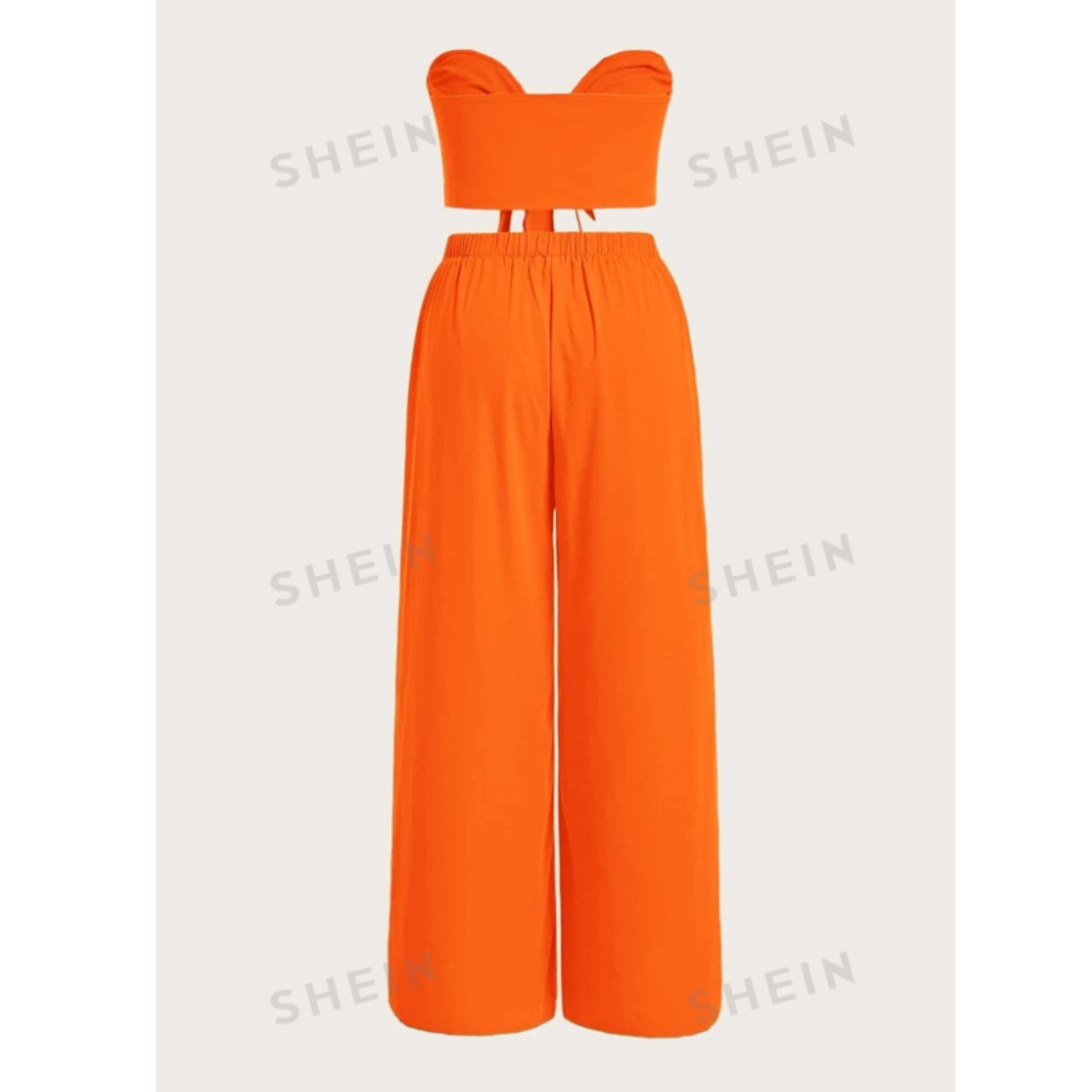 SHEIN Shein Women Sets XXL / Orange / 36 SHEIN - Big Bow Front Tube Top & Wide Leg Pants Set