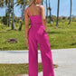 SHEIN Shein Women Sets M / Fuchsia / 28 SHEIN - Break Solid Cami Top & Wide Leg Pants Two Piece