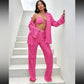 SHEIN Shein Women Sets M / Pink / 38 SHEIN - Button Front Lettuce Trim Shirt & Flare Leg Pants With Bra