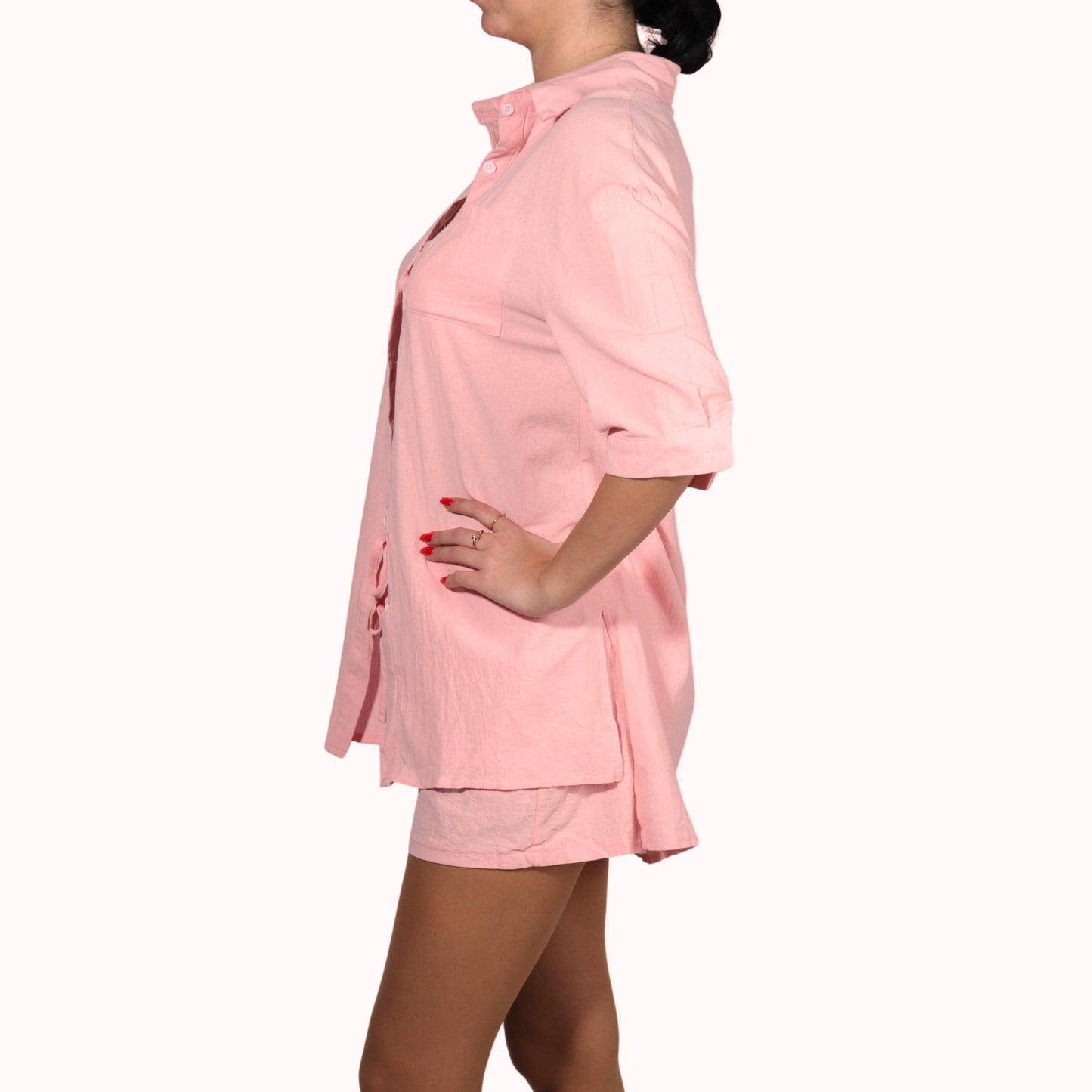 SHEIN Shein Women Sets M / Pink / 28 SHEIN - Button up closure Shirt shorts set