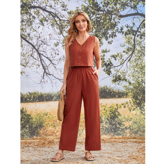 SHEIN Shein Women Sets XXL / Brown / 36 SHEIN - Cotton Blouse pants Set