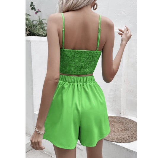 SHEIN Shein Women Sets M / Green / 38 SHEIN - Cut Out Cami Top & Fold Pleated Shorts