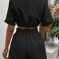 SHEIN Shein Women Sets L / Black SHEIN - Flap Pocket Blouse & Paper bag Waist Shorts