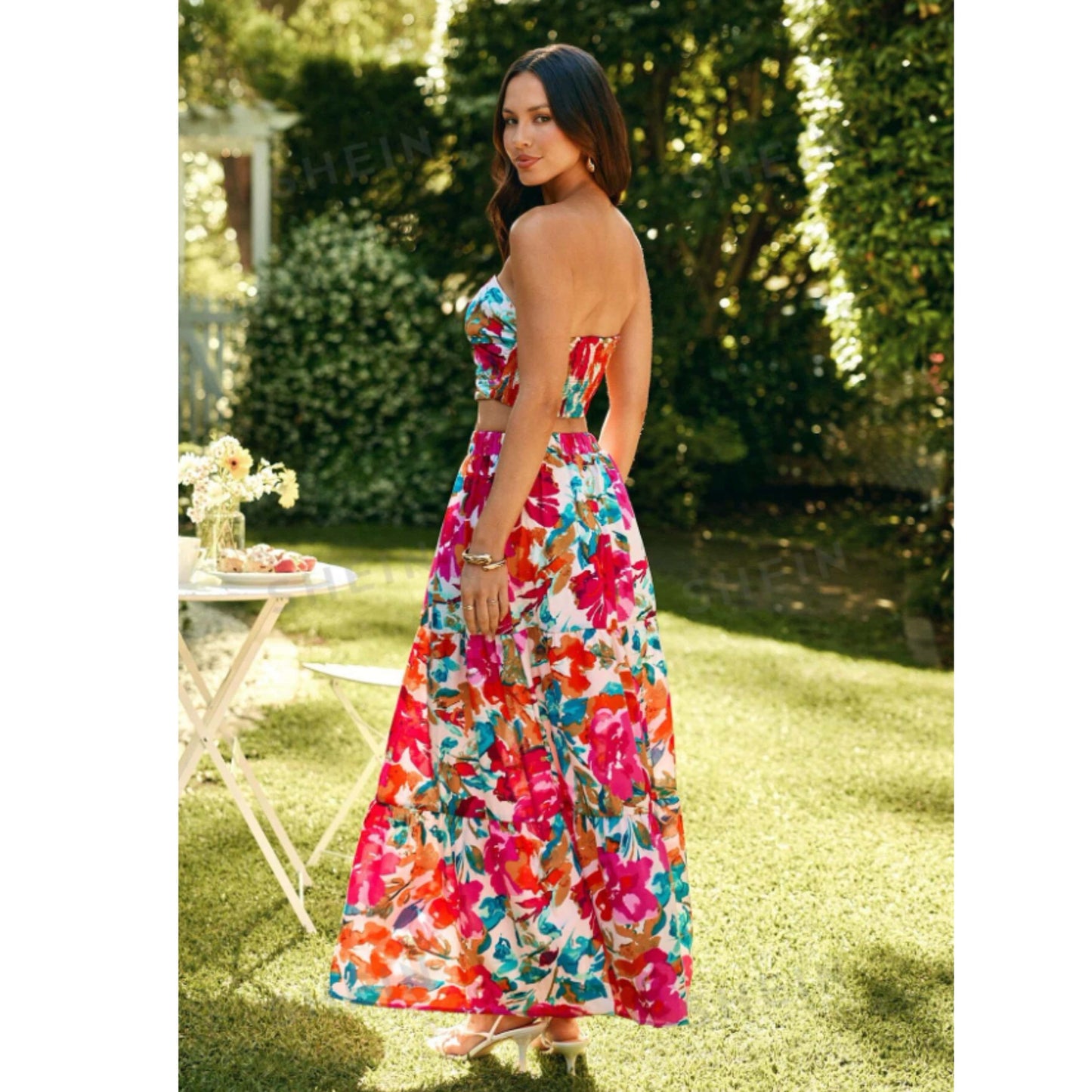 SHEIN Shein Women Sets XL / Multi-Color SHEIN - Floral Print Tube Top & Skirt Summer Sets