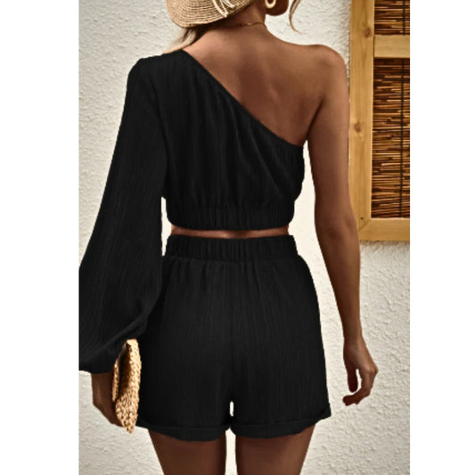 SHEIN Shein Women Sets M / Black SHEIN - One shoulder top and shorts set