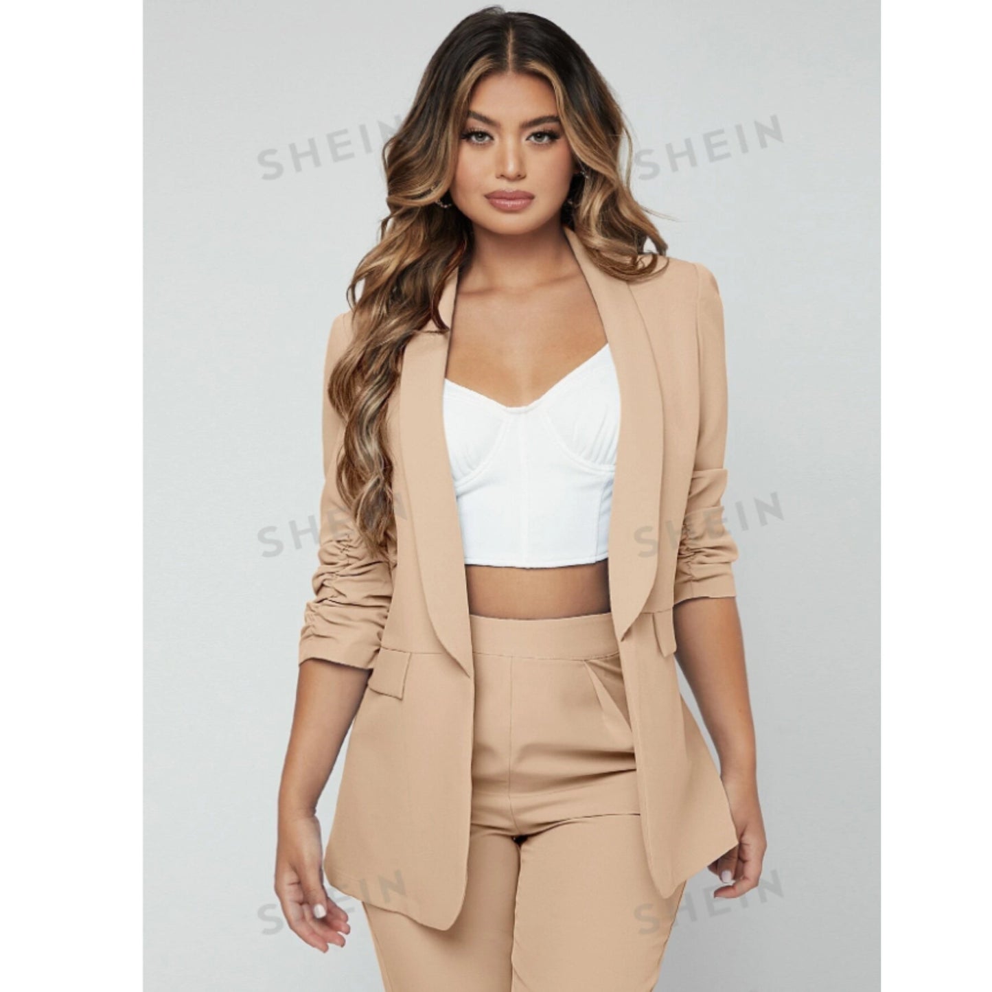 SHEIN Shein Women Sets M / Beige / 29 SHEIN -  Open Front Blazer & Trousers Suit Set