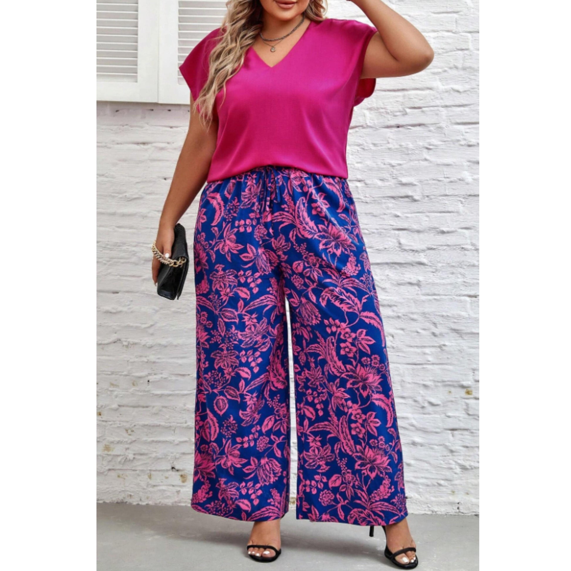 SHEIN Shein Women Sets XL / Multi-Color SHEIN - Print wide leg pants and blouse set