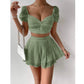 SHEIN Shein Women Sets S / Green SHEIN - Puff Sleeve Tie Back Crop top shorts set