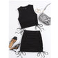 SHEIN Shein Women Sets S / Black / 36 SHEIN - Ruched Drawstring Tank Top & Skirt Set