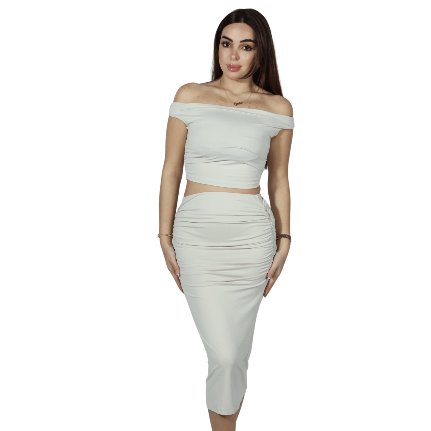 SHEIN Shein Women Sets S / Beige SHEIN - Rushed side off shoulder set