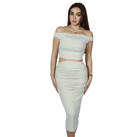 SHEIN Shein Women Sets S / Beige SHEIN - Rushed side off shoulder set